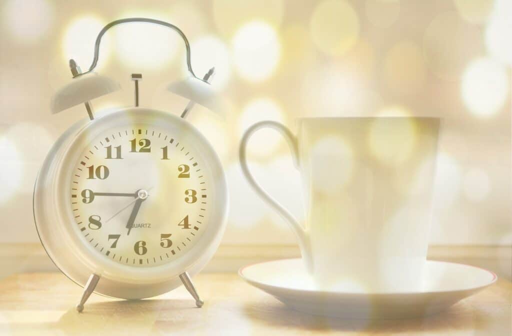 alarm clock, coffee pot, time, bright start