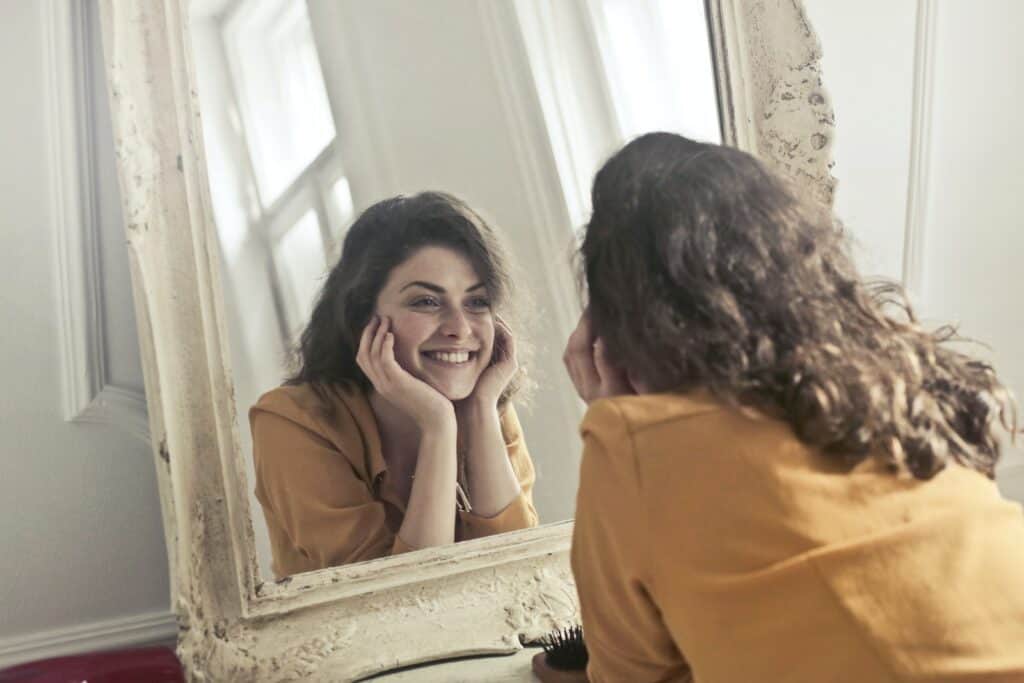 Morning Positivity, Photo of Woman Looking at the Mirror