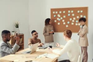 Group of people having a team meeting.